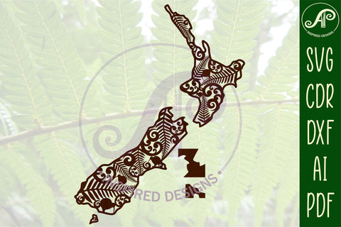 New Zealand with designs outline SVG laser cut file SVG APInspireddesigns 