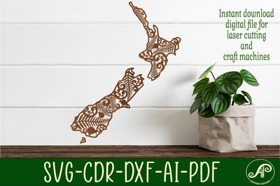 New Zealand with designs outline SVG laser cut file SVG APInspireddesigns 