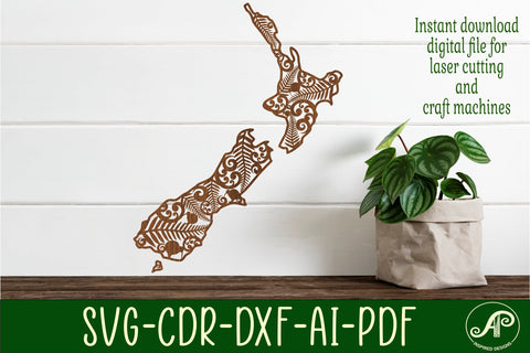 New Zealand with designs outline SVG laser cut file SVG APInspireddesigns 