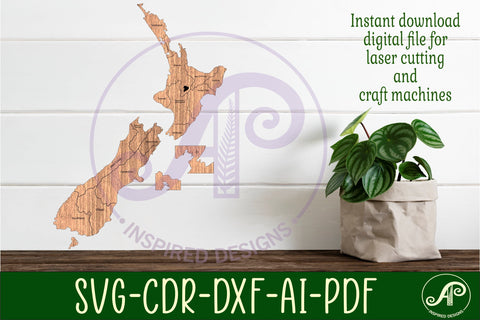 New Zealand with engraved regions cut out SVG laser SVG APInspireddesigns 