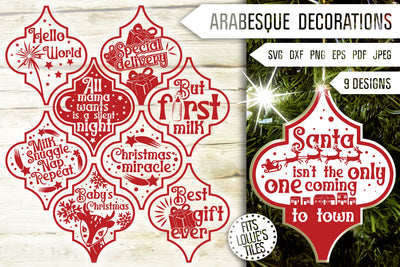 Newborn Baby Christmas Ornament Svg Bundle. Arabesque Tile Ornament. Arabesque Decorations Svg. Lowe's Svg. New Baby Dxf, Eps, Png, Pdf SVG Mint And Beer Creations 