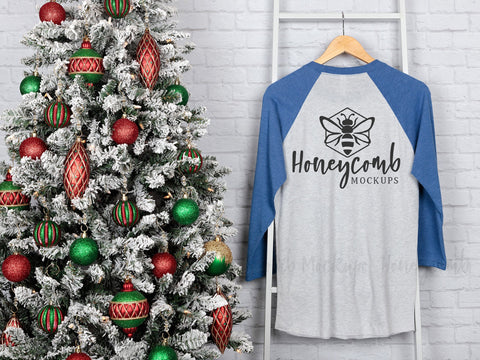 Next Level 6051 Heather White/Vintage Royal Raglan Mockup, Christmas Mockup, Baseball Tee Mockup, Front and Back Mockup, Hanging Mockup Mock Up Photo Honeycomb Mockups 