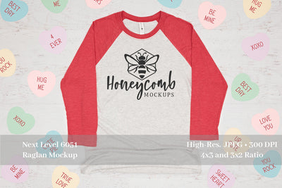 Next Level 6051 Mockup, Valentines Mockup, Vintage Red/Heather Raglan Mockup Mock Up Photo Honeycomb Mockups 