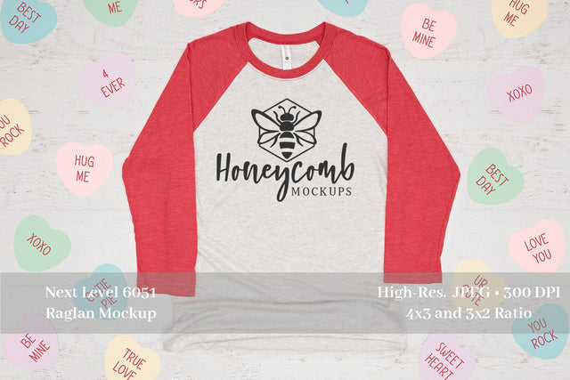 Next Level 6051 Mockup, Valentines Mockup, Vintage Red/Heather Raglan Mockup Mock Up Photo Honeycomb Mockups 