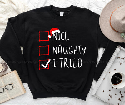 Nice Naughty I Tried Christmas List Xmas Santa Claus PNG Sublimation Design Sublimation ToriDesigns 