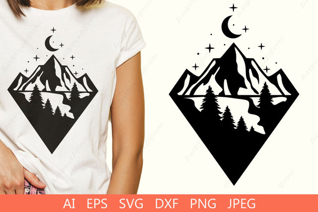 Night landscape silhouette, Outdoors clipart, Nature monogram badge svg SVG AnastasiyaArtDesign 