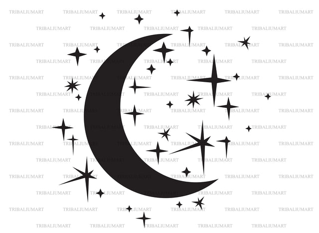 Night moon and stars (crescent) SVG TribaliumArtSF 