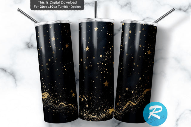 Night Sky With Gold Glitter 20 oz / 30 oz Tumbler PNG Sublimation Regulrcrative 