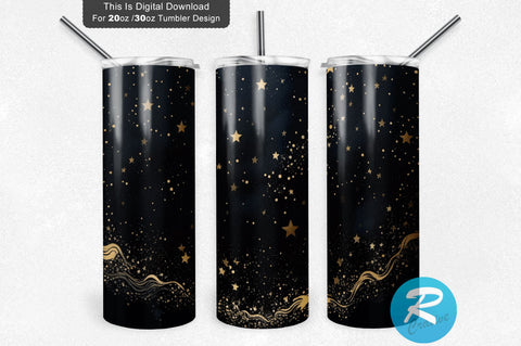 Night Sky With Gold Glitter 20 oz / 30 oz Tumbler PNG Sublimation Regulrcrative 