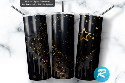 Night Sky with Gold Glitter Star 20 oz / 30 oz Tumbler PNG Sublimation Regulrcrative 