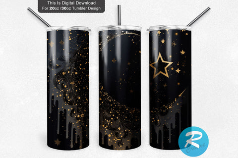 Night Sky with Gold Glitter Star 20 oz / 30 oz Tumbler PNG Sublimation Regulrcrative 