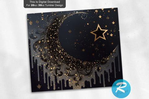 Night Sky with Gold Glitter Star 20 oz / 30 oz Tumbler PNG Sublimation Regulrcrative 