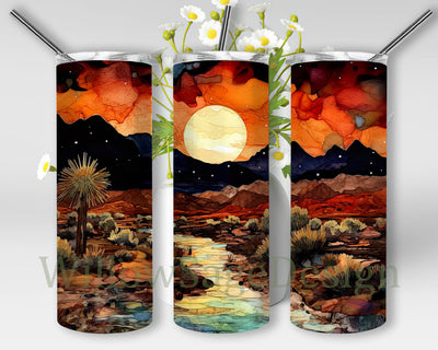 Night Time Desert Landscape 20oz Skinny Tumbler Sublimation Design, Night Desert Tumbler, Night Sky Desert Png, Western Desert Sunset Skyline Cactus Png Sublimation WillowSageDesign 