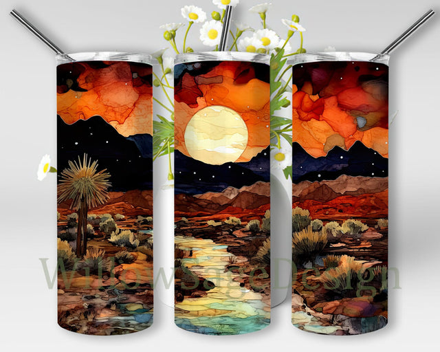 Night Time Desert Landscape 20oz Skinny Tumbler Sublimation Design, Night Desert Tumbler, Night Sky Desert Png, Western Desert Sunset Skyline Cactus Png Sublimation WillowSageDesign 