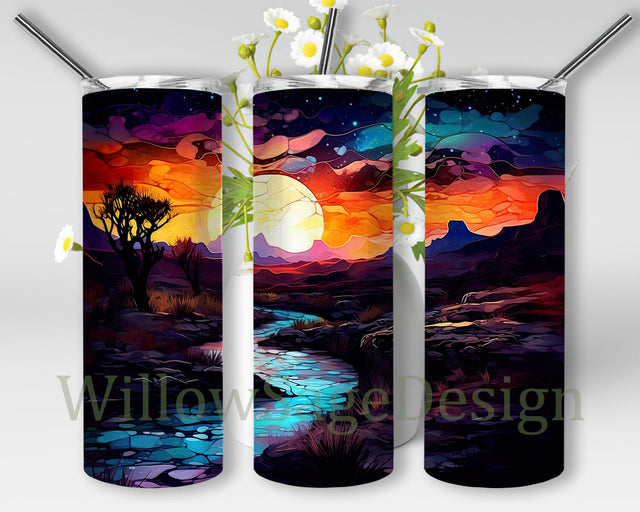 Night Time Desert Landscape 20oz Skinny Tumbler Sublimation Design, Night Desert Tumbler, Night Sky Desert Png, Western Desert Sunset Skyline Cactus Png Sublimation WillowSageDesign 