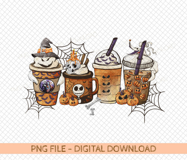 Nightmare Coffee latte PNG, Iced coffee cheetah leopard drink cozy digital, Sublimation design hand drawn Printable Graphic Clipart Tshirt Sublimation DiamondDesign 