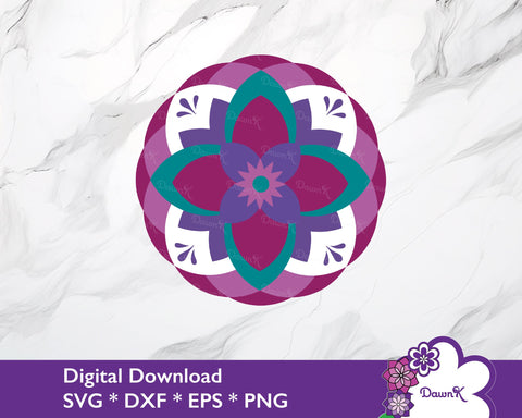 Nine Layered Purple Flower Mandala SVG - Floral Mandala svg, Flower svg SVG DawnKDesigns 