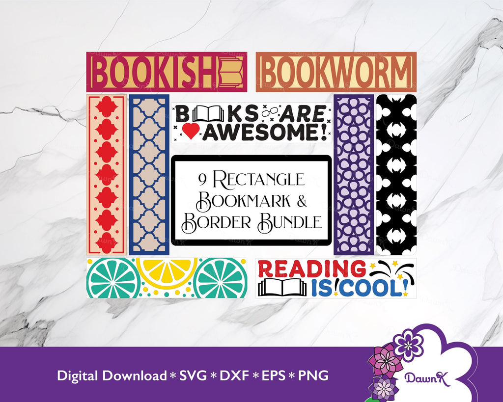 Nine Rectangle Bookmark Border Bundle SVG | Dawn K Designs - So Fontsy