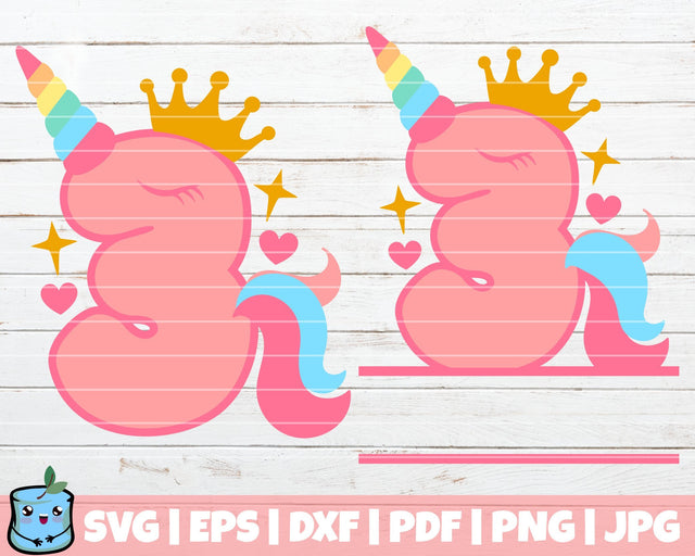 No 3 Unicorn SVG MintyMarshmallows 