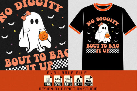 No Diggity Bout To Bag It Up T-Shirt, Ghost Candy Bucket Shirt, Halloween Shirt Print Template Sketch DESIGN Depiction Studio 