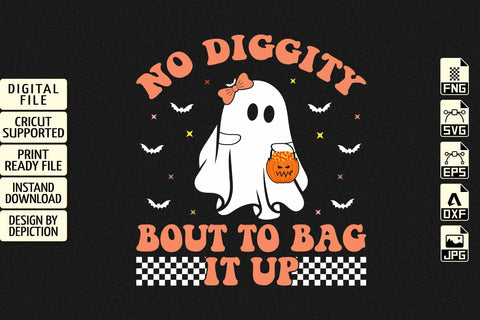 No Diggity Bout To Bag It Up T-Shirt, Ghost Candy Bucket Shirt, Halloween Shirt Print Template Sketch DESIGN Depiction Studio 