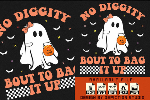 No Diggity Bout To Bag It Up T-Shirt, Ghost Candy Bucket Shirt, Halloween Shirt Print Template Sketch DESIGN Depiction Studio 