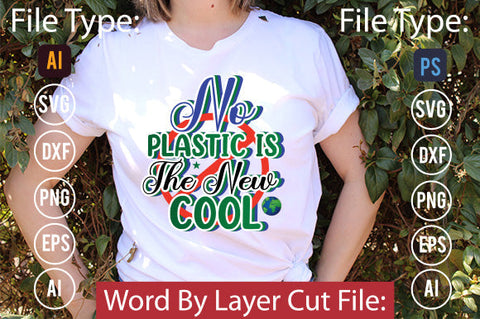 No Plastic Is The New Cool SVG Cut File SVGs,quotes-and-sayings,food-drink mini-bundles,print-cut,on-sale Clipart Clip Art Sublimation or Vinyl Shirt Design SVG DesignPlante 503 