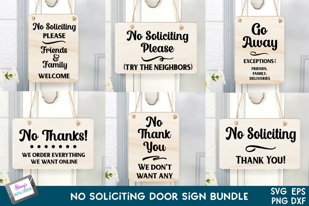No Soliciting Sign Bundle | 6 Door Sign Designs - So Fontsy