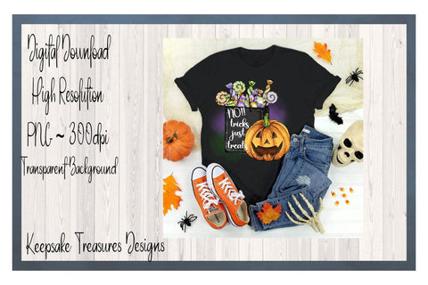 No Tricks Just Treats, Halloween Sublimation Design, PNG Printable, Digital Download, Ready To Print Sublimation Keepsake Treasures Designs LLC. 