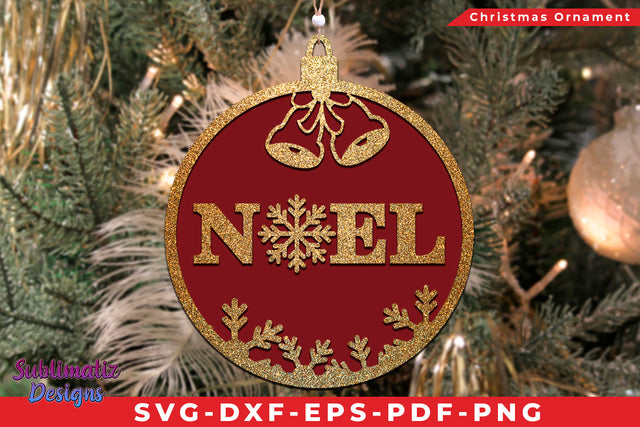 Noel and Bells Christmas Ornament SVG Cut File SVG Sublimatiz Designs 