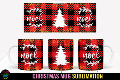 Noel Christmas Plaid Mug Sublimation I 11 Oz Holiday Mug PNG Sublimation Happy Printables Club 