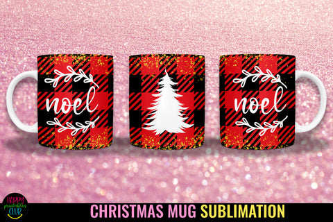 Noel Christmas Plaid Mug Sublimation I 11 Oz Holiday Mug PNG Sublimation Happy Printables Club 