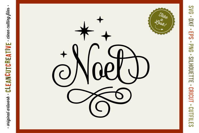 Noel SVG - Christmas word art with swirls and stars - SVG craft file SVG CleanCutCreative 