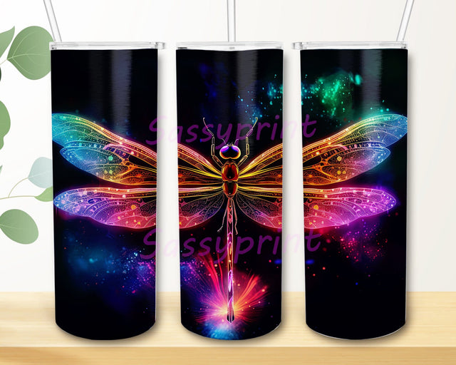 Noen Dragonfly 20oz Skinny Tumbler Png, Beautiful Rainbow Colors Dragonfly Png, Dragonfly Rainbow Neon Sublimating Png, Dragonflies Watercolor Rainbow Png Sublimation sassyprint 