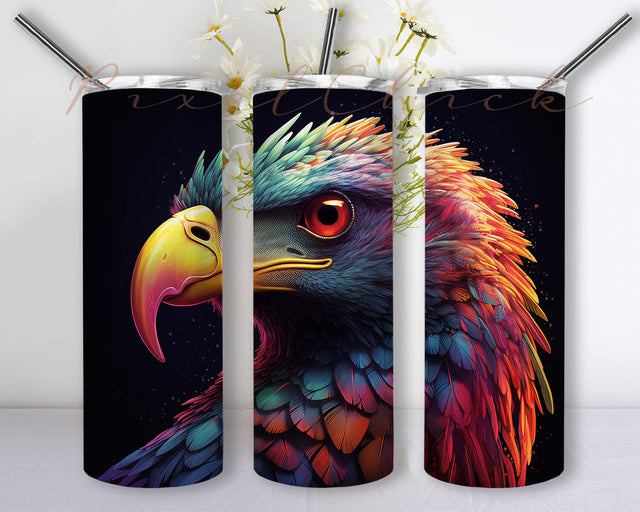 Noen Eagle 20oz Skinny Tumbler Png, Eagle Animal Tumbler, Bald Eagle Tumbler Wrap Neon Bright Colorful Designs Seamless Sublimation Designs Downloads Sublimation PixelChick 