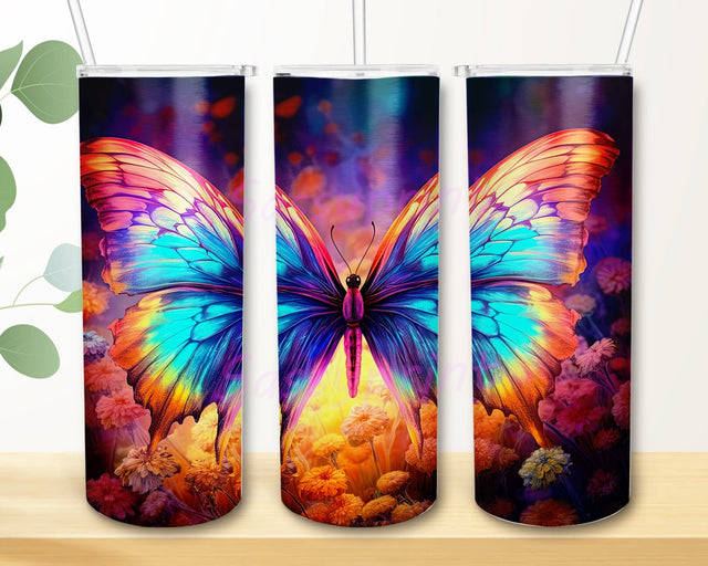 Noen Flowers Butterflies Wngs 20oz Skinny Tumbler Png, Colorful Butterfly Tumbler, Floral Butterfly Png, Colorful Sublimation Design Png, Colorful Butterfly Tumbler Png Sublimation sassyprint 