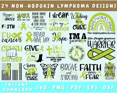 Non-Hodgkin Lymphoma Awareness SVG Bundle, 24 Designs, Non-Hodgkin Lymphoma Cricut Files, Lime Green Cancer Ribbon SVG, Non Hodgkin Lymphoma PNG SVG HappyDesignStudio 