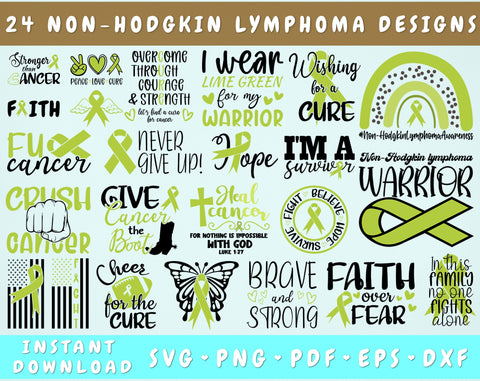 Non-Hodgkin Lymphoma Awareness SVG Bundle, 24 Designs, Non-Hodgkin Lymphoma Cricut Files, Lime Green Cancer Ribbon SVG, Non Hodgkin Lymphoma PNG SVG HappyDesignStudio 