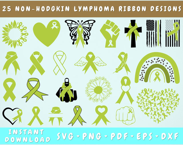 Non-Hodgkin Lymphoma Ribbon SVG Bundle, 25 Designs, Non-Hodgkin Lymphoma Clipart, Non-Hodgkin Lymphoma PNG Files For Sublimation, Lime Green Cancer Ribbon SVG SVG HappyDesignStudio 