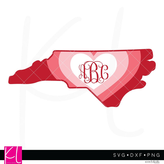 North Carolina Heart Monogram Frame SVG Kelly Lollar Designs 