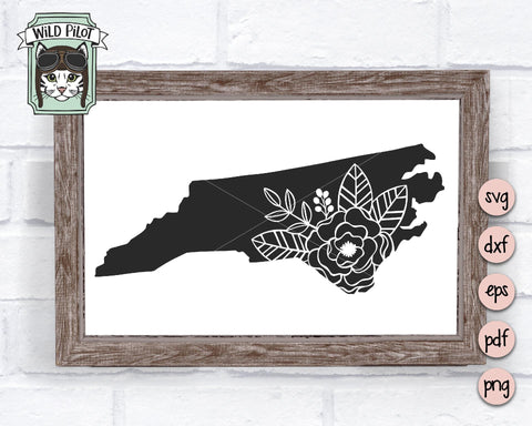 North Carolina Silhouette Floral SVG Cut File SVG Wild Pilot 