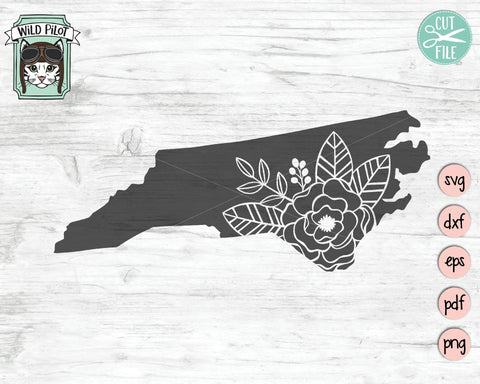 North Carolina Silhouette Floral SVG Cut File SVG Wild Pilot 