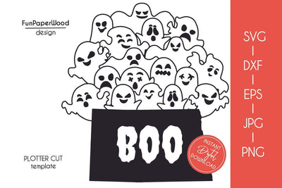 North Dakota ND state map Cute Halloween Boo scary ghosts faces SVG DXF EPS PNG JPEG SVG FunPaperWood 