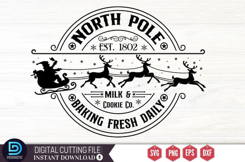 North pole est. 1802 milk & cookie Co. baking fresh daily SVG SVG DESIGNISTIC 