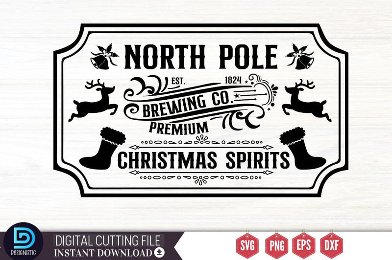 North pole est. 1824 brewing co. premium christmas spirits SVG SVG DESIGNISTIC 