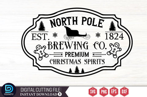 North pole est. 1824 brewing co. premium christmas spirits SVG SVG DESIGNISTIC 