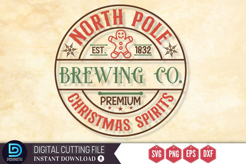 North pole est. 1832 brewing co. premium christmas spirits SVG SVG DESIGNISTIC 