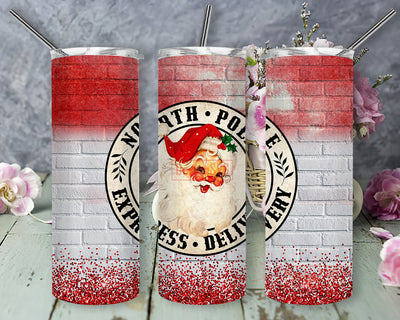 North Pole Express Delivery Tumbler Design, Santa Clause 20oz Skinny Tumbler, Retro Christmas Tumbler Png, Christmas Glitter Tumbler Template, Instant Download Sublimation DesignSVG 