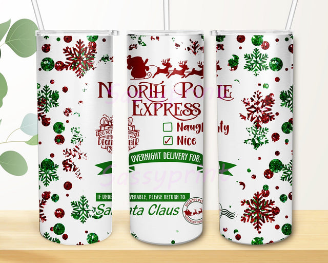 North Pole Express Tumbler Png, Santa Claus 20oz Skinny Tumbler, Snowflakes Glitter Tumbler Wrap, North Pole Tumbler With Lid And Straw, Digital Download Sublimation sassyprint 