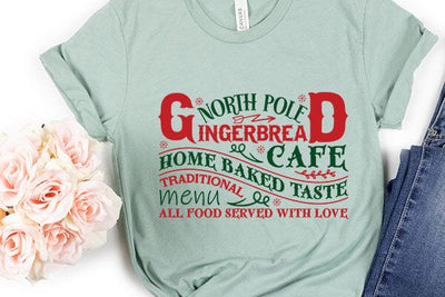 North pole gingerbread cafe home baked taste traditional menu all food served with love SVG Angelina750 
